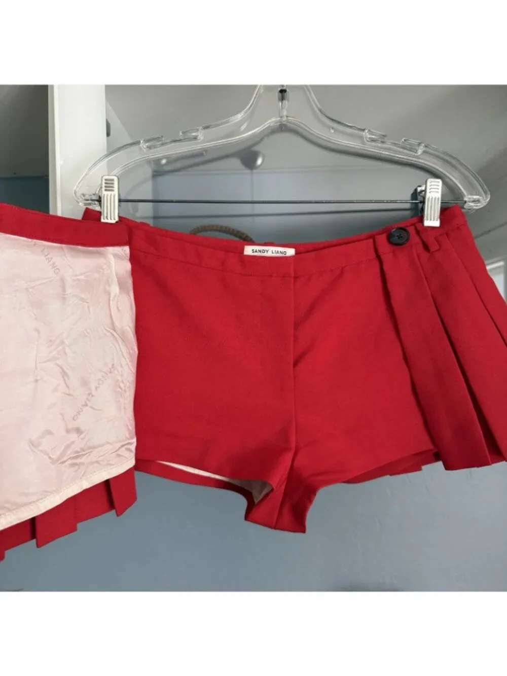 Sandy Liang Franc Micro Skort Mini Pleated Red - Picture 3 of 13
